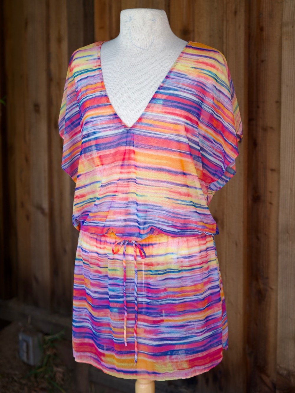Vintage Y2K Ralph Lauren Rainbow Space Dye Swim Coverup Mini Dress Woman's M